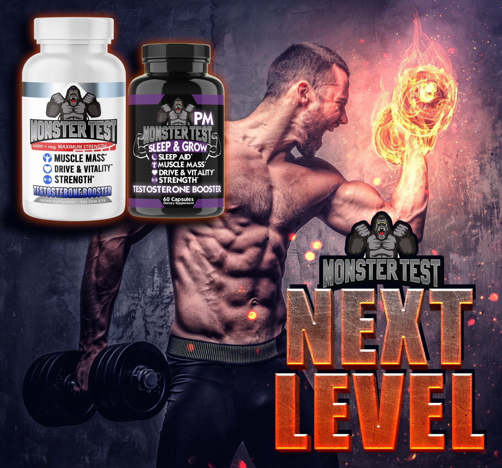 Monster Test Testosterone Booster Testosterona Supplement for Men AM and PM 2 Pk