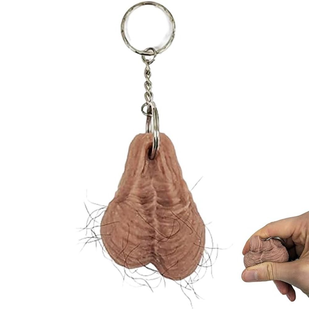 Rubber Car Keychain Testicle Design Keyring Creative Hairy Balls Keychain