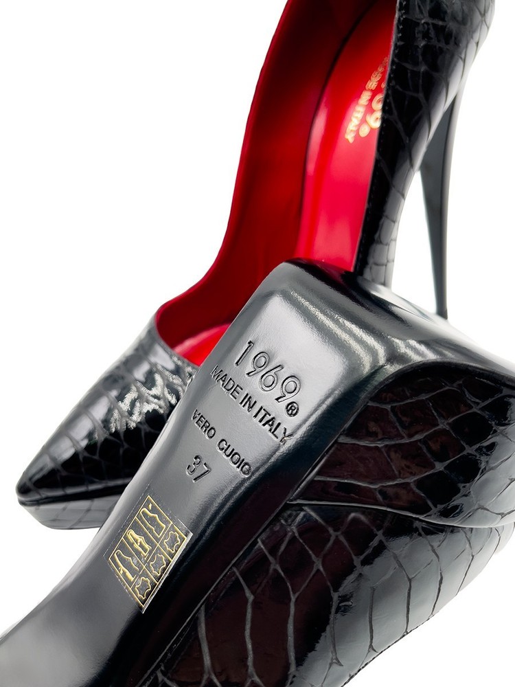 1969 Made in Italy Z112 Hot Chick Stiletto Platform Pumps Python Stamp...