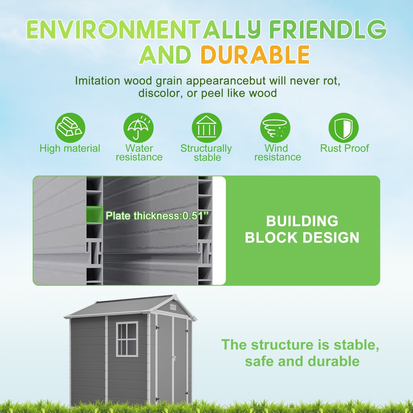 6x6FT Outdoor Resin Storage Shed w/Lockable Doors Plastic Shed w/Floor &Window