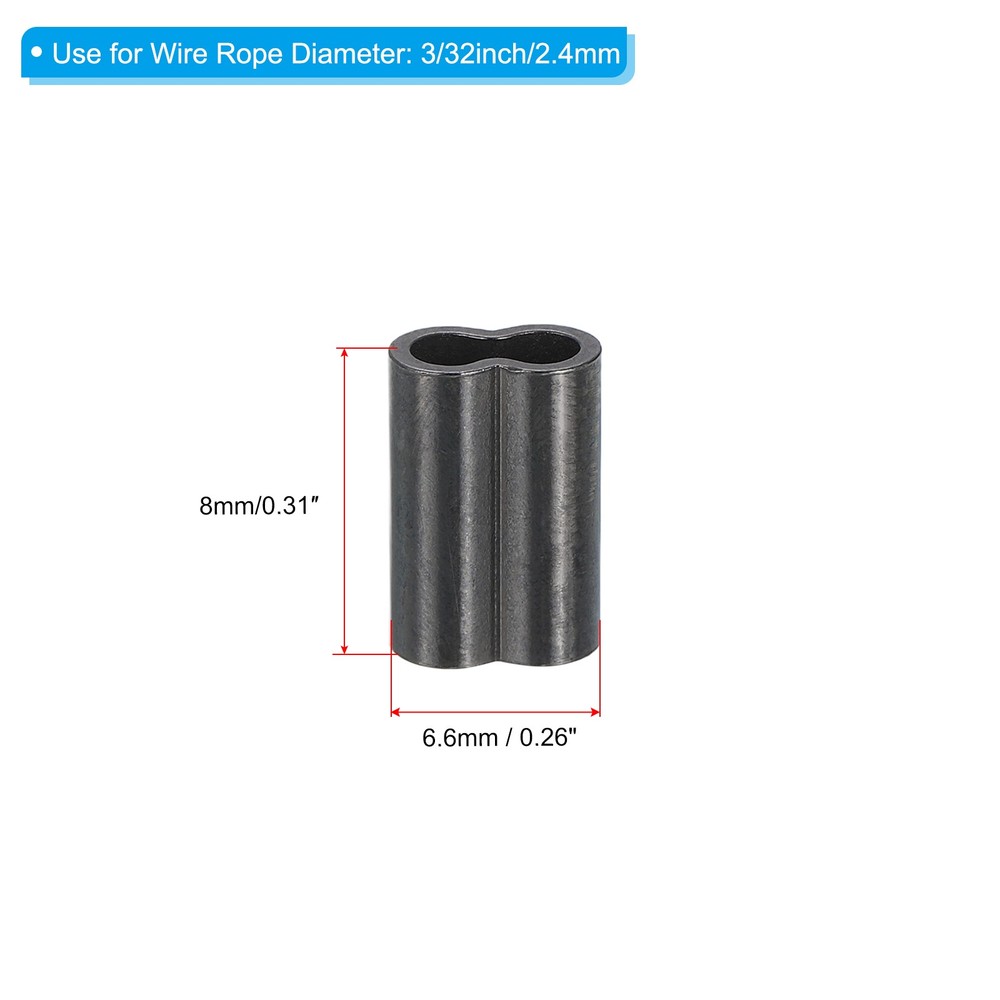 3/32" 2.4mm Wire Rope Loop Sleeve 50 Pcs Double Ferrule Loop Sleeve