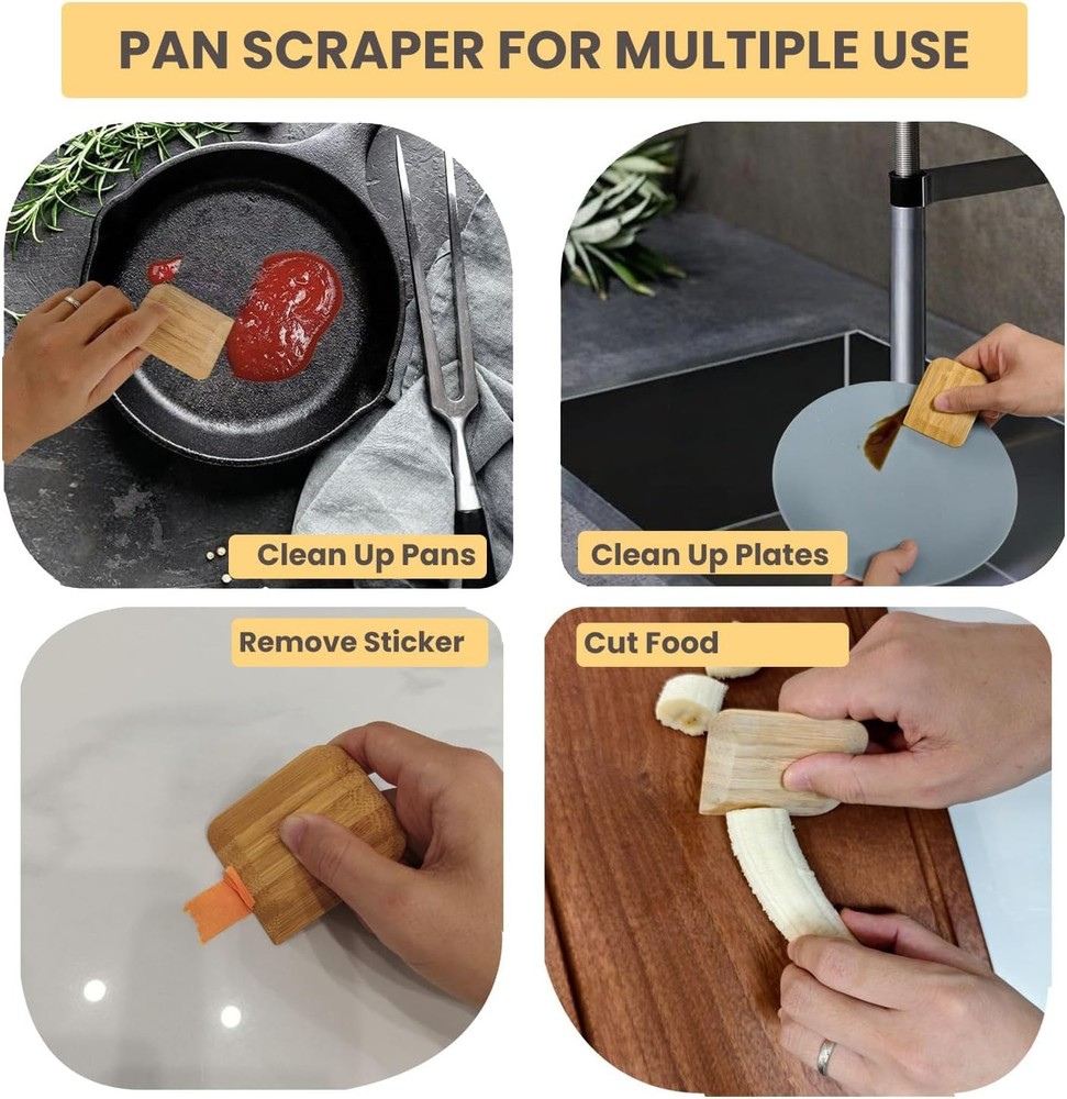 6 Pack Bamboo Pan Scraper Eco Friendly Dish Cleaner