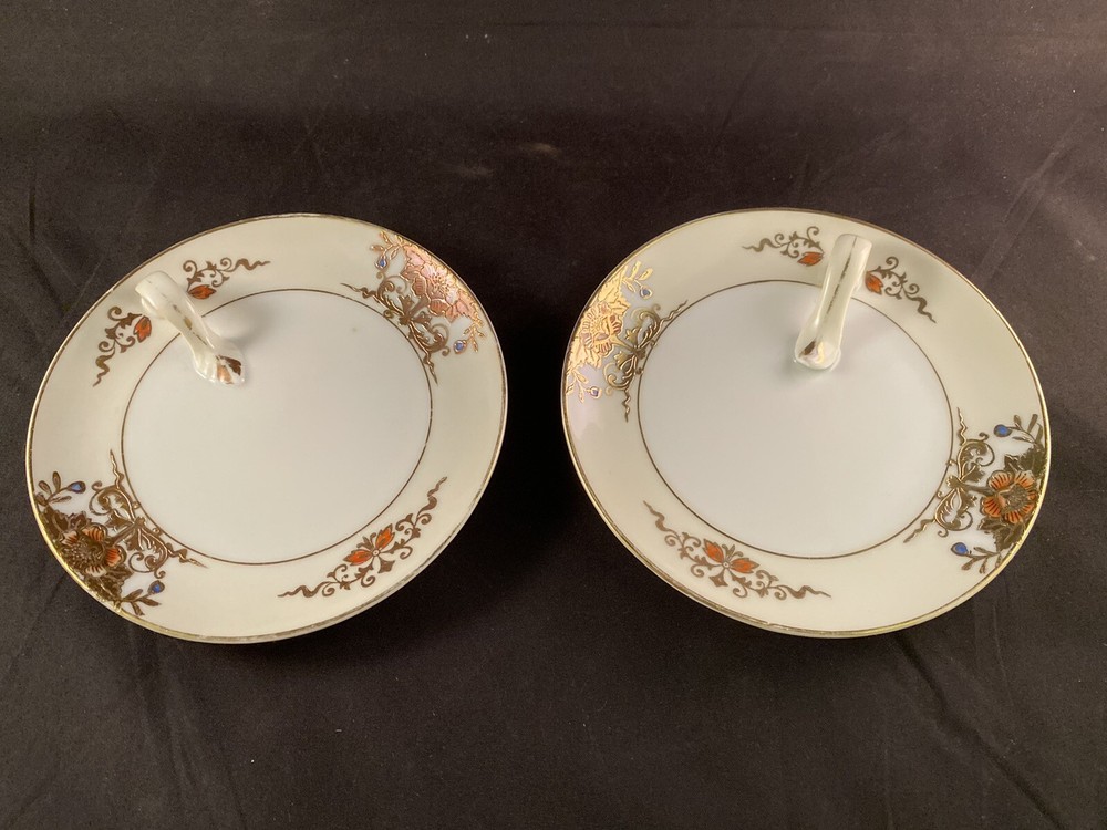 2 Antique Noritake Morimura Gold Embossed Floral Nappy Dish Pair