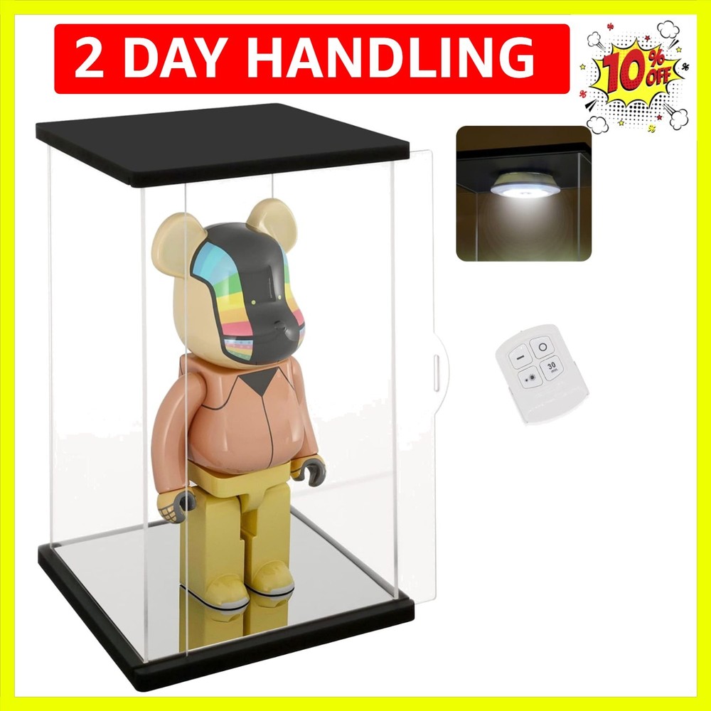 Clear Acrylic Display Case with Remote Control Light for 400% Bearbrick, Dust...