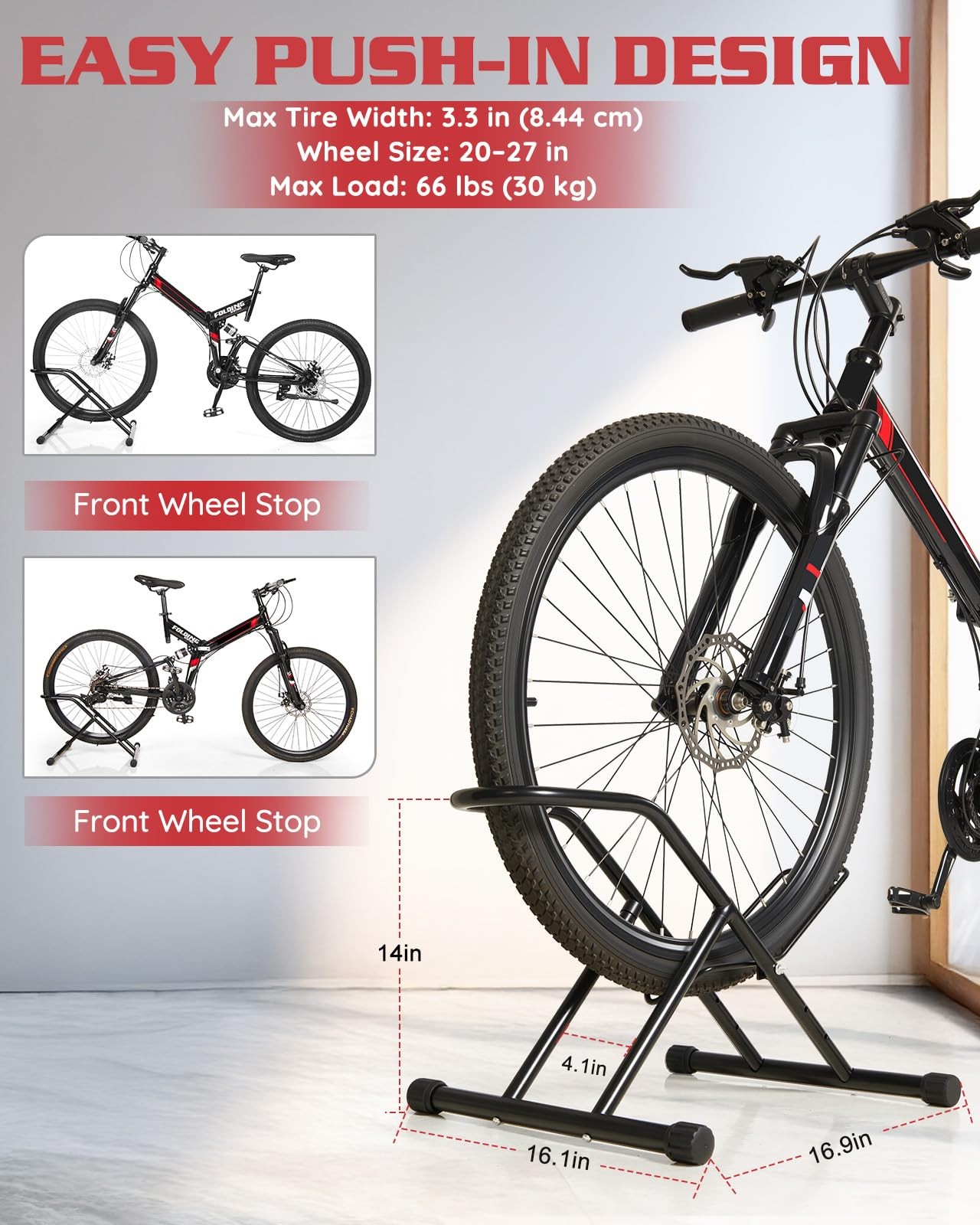 Upgraded 3.3"Wide Tire Floor Bike Stand Rack, Heavy Duty Garage Indoor Bike S...