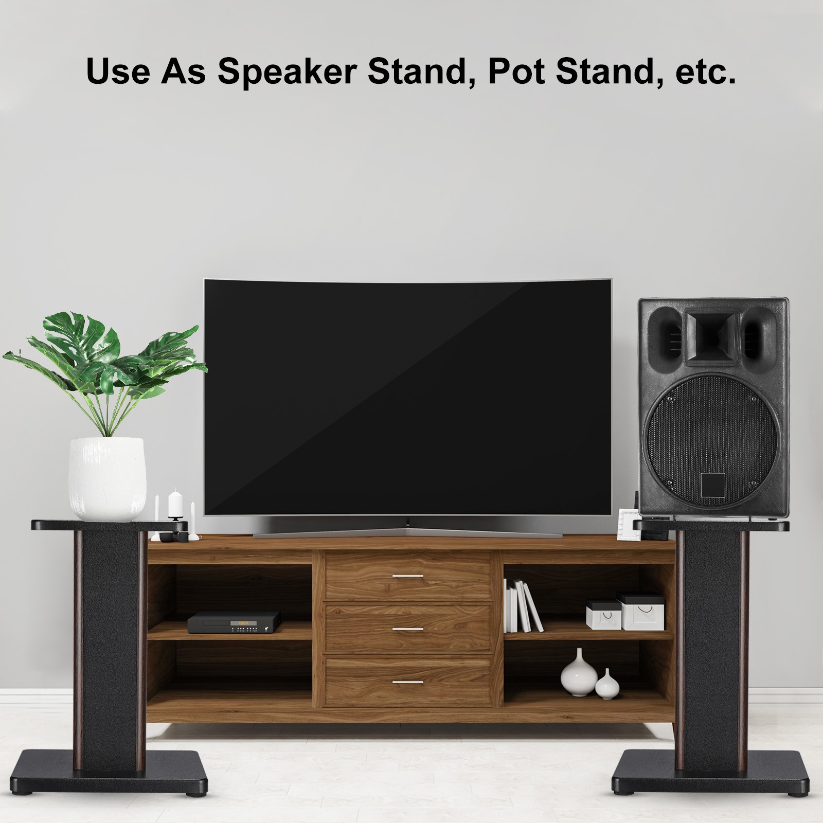 2 x Wood Speaker Stands 15.7 Inch (40cm) Speaker Stand Hollowed Stand