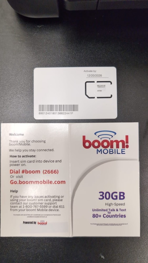 Boom - $40 Plan -30 GB - Self Activated Preloaded Sim