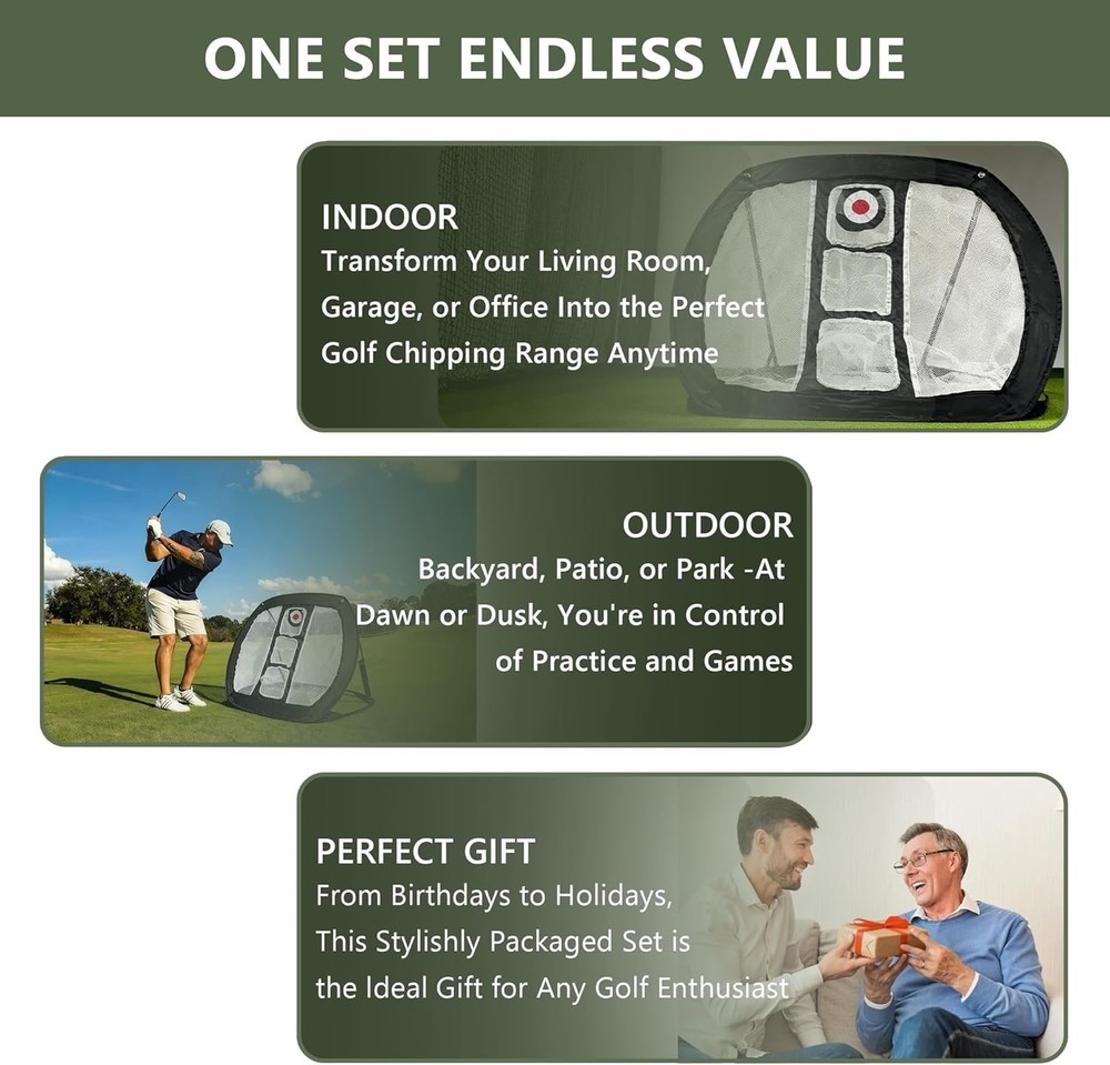Golf Practice Net Golf Hitting Aid Training Chipping w/ Target Backyard Outdoor