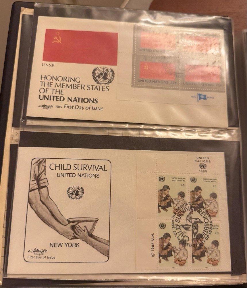 104 Mixed UNITED NATIONS First Day Covers Stamps 1985-1987 W/ Binder. Rare Lot