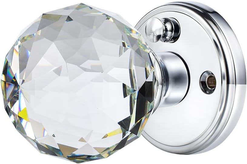 Crystal Glass Door Knobs Interior with Lock, Round .Privacy, Polished Chrome