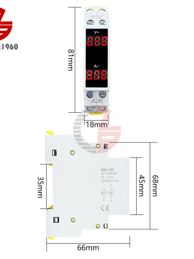 AC80-500V 1-100A DIN Rail Single-Phase Digital Display AC Voltage Current Meter