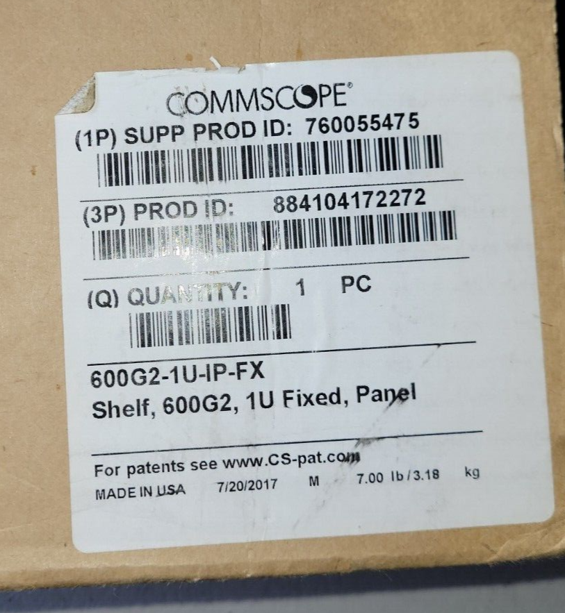 COMMSCOPE 600G2-1U-IP-FX 760055475 FIBER OPTIC 3-CASSETTE PATCH PANEL, RACK MT.