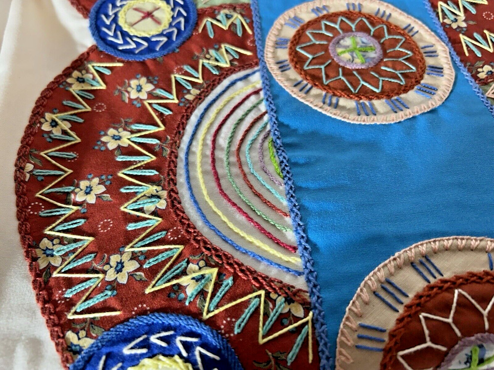 Handmade~Table Runner~Hand Embroidered~Patchwork Table Runner~ 16 .5" X 78"
