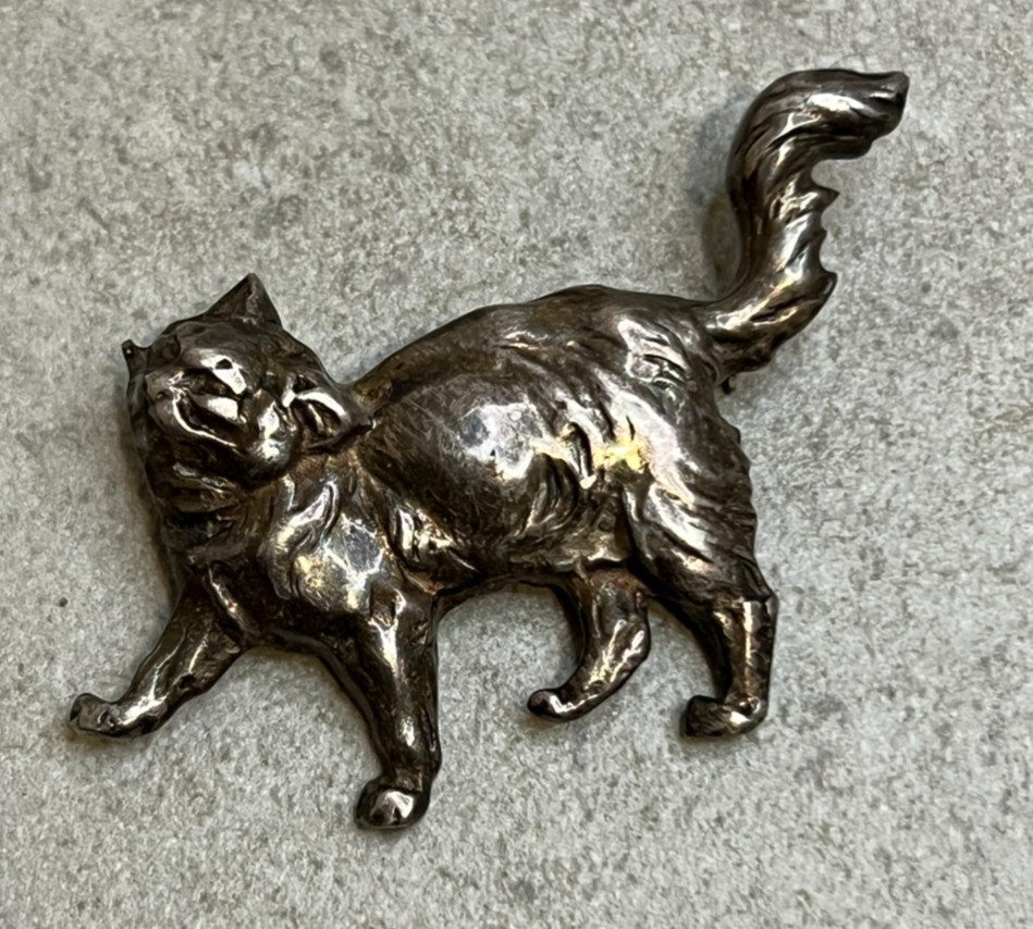 Vintage Shubes Sterling Silver Cat Brooch