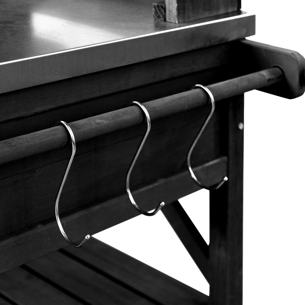 64.9"H Solid Wood Potting Bench Table w/ Lockable Wheels,Outdoor Kitchen Storage