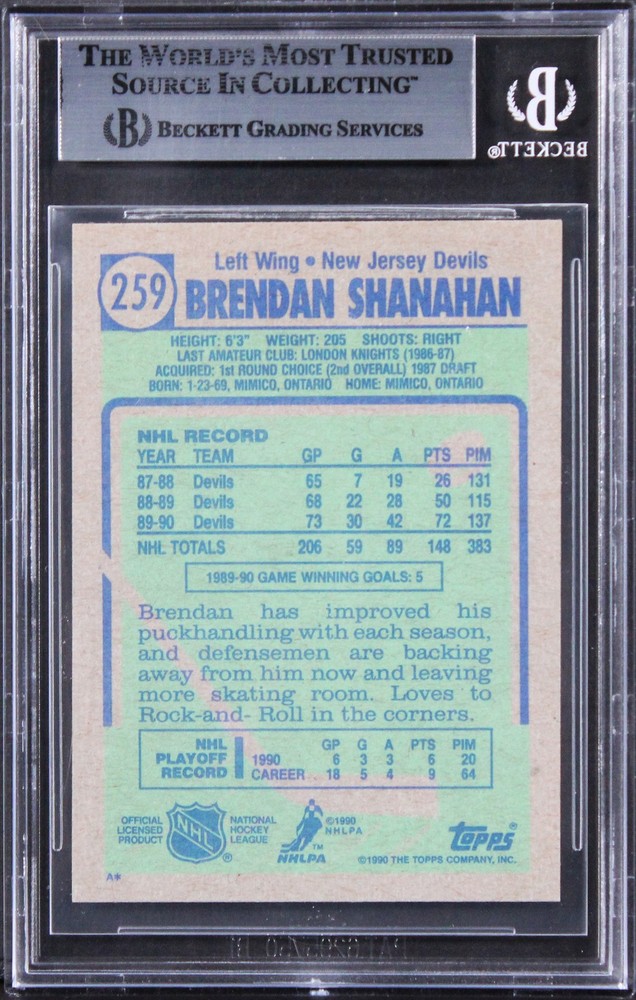 Devils Brendan Shanahan Authentic Signed 1990 Topps #259 Card BAS Slabbed