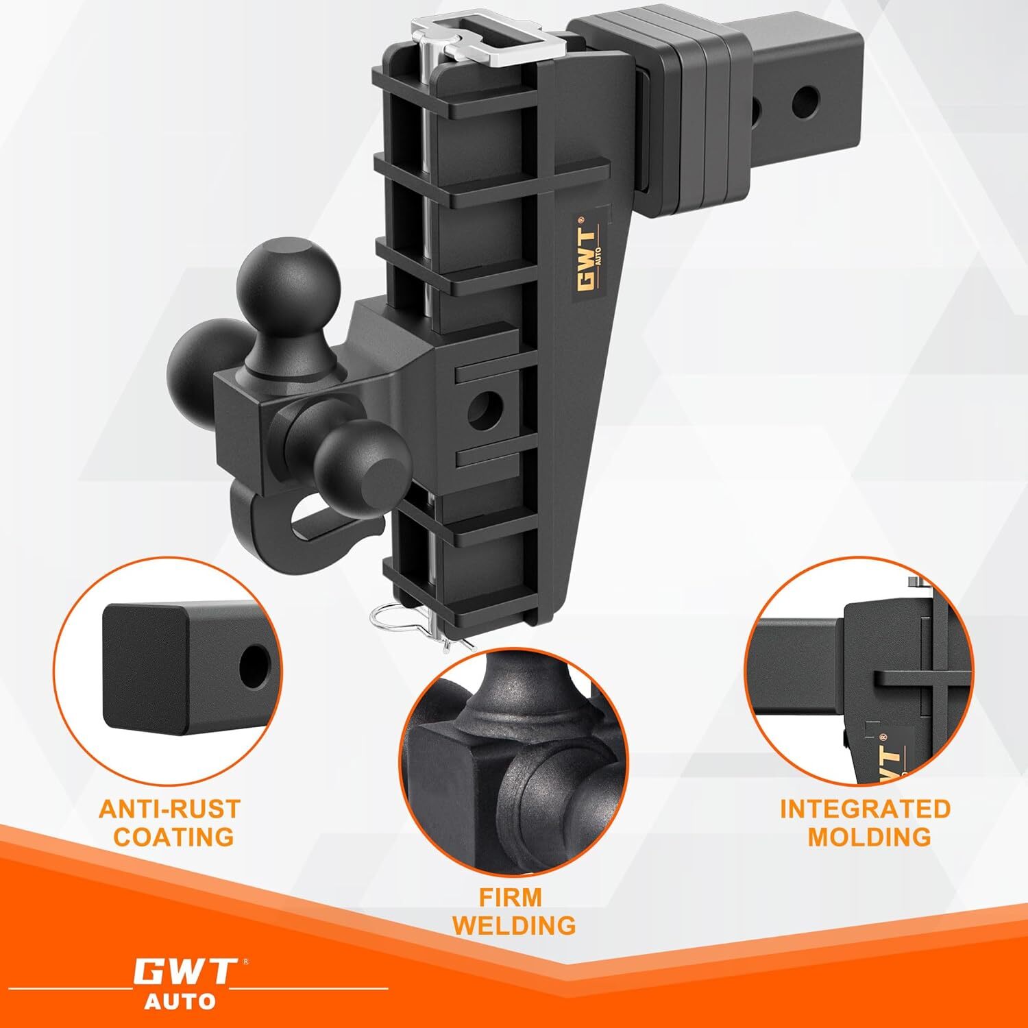 Adjustable Trailer Hitch 2.5'' Receiver 8'' Drop Towing Hitch 18500 LBS Tri-Ball