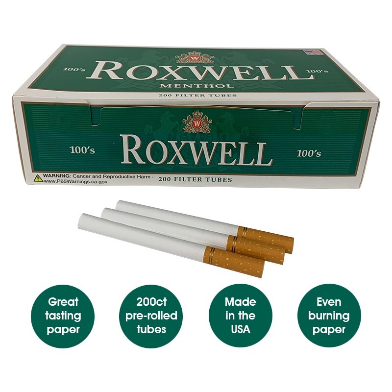 Roxwell Green Menthol Cigarette Tubes 100mm Size Pre-Roll Tubes 5 Pack of 200 Ct