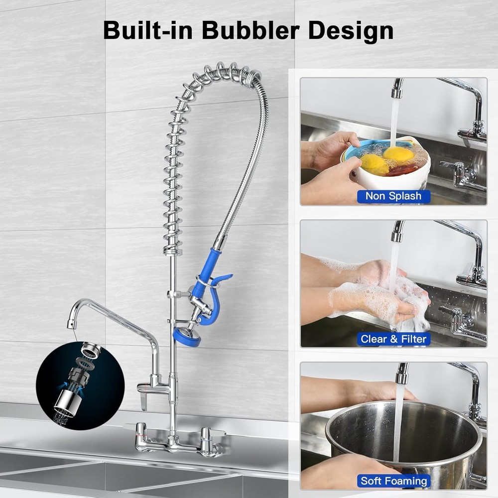Wall Mount Kitchen Faucet Pre Rinse Sprayer