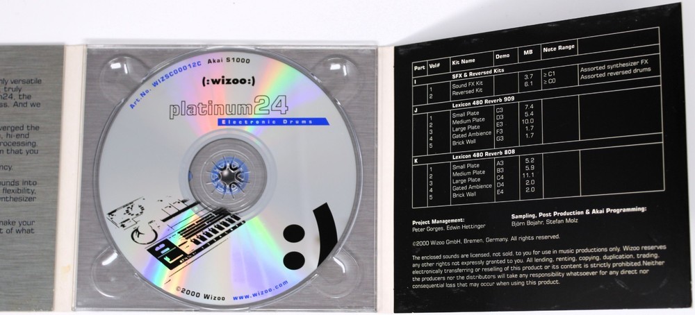 Wizoo Platinum 24 Electronic Drums Akai Format Sample/Sound Library/Sampling CD