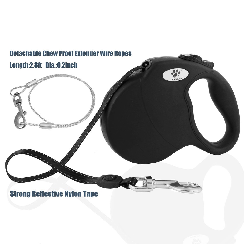 Black 16ft Retractable Dog Leash, Large, 110 lbs, Chew Proof Wire Extender