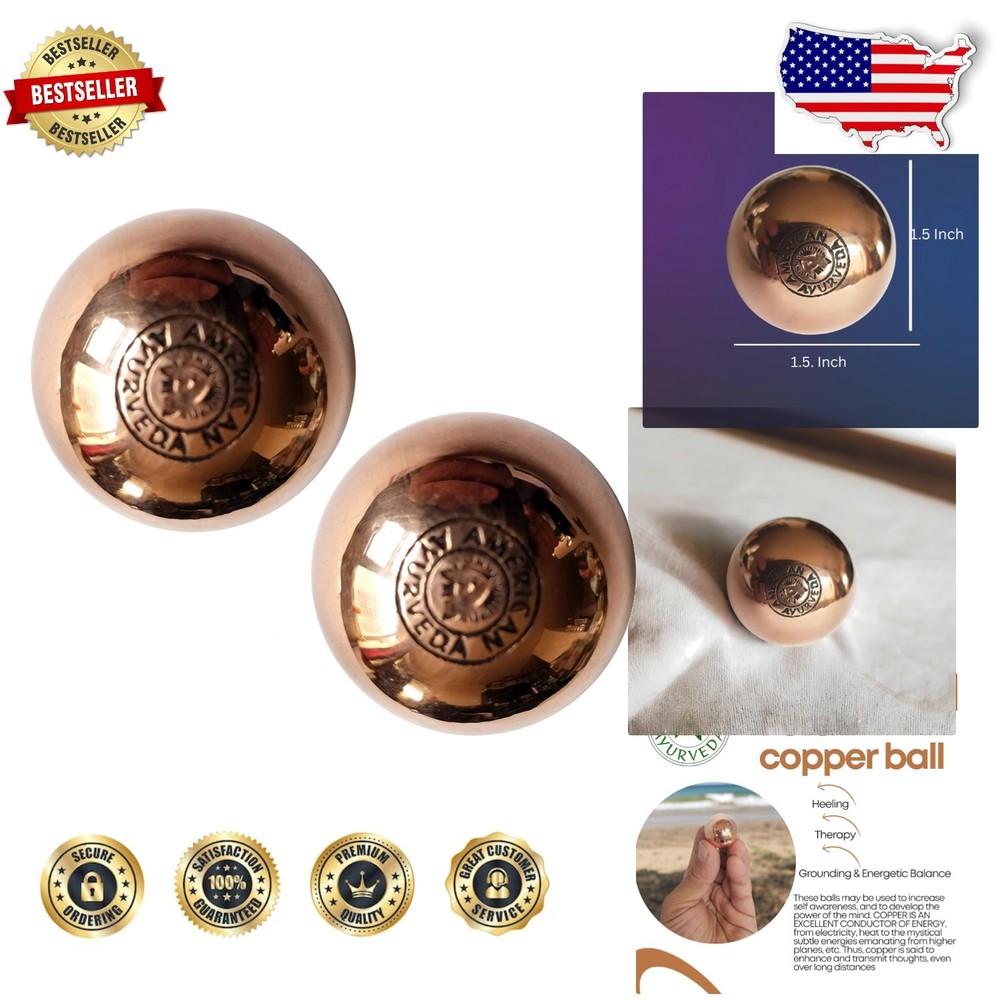 Solid Copper Balls 1.5" - 2 Pack - Pure Metal, Mental Agility, Therapy