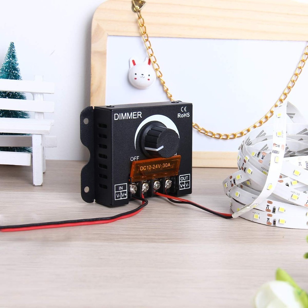 Compact LED Strip Dimmer - 12V-24V Controller with Adjustable Brightness Knob