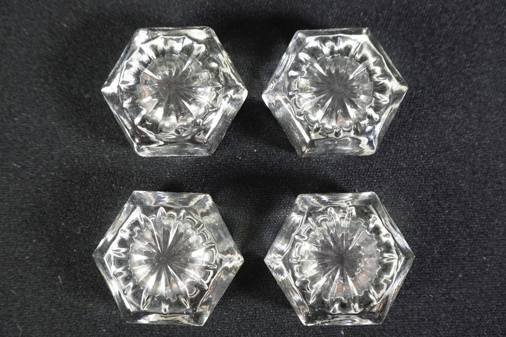 4 Antique EAPG 6-Sided Open Salt Cellars Dips Star Burst