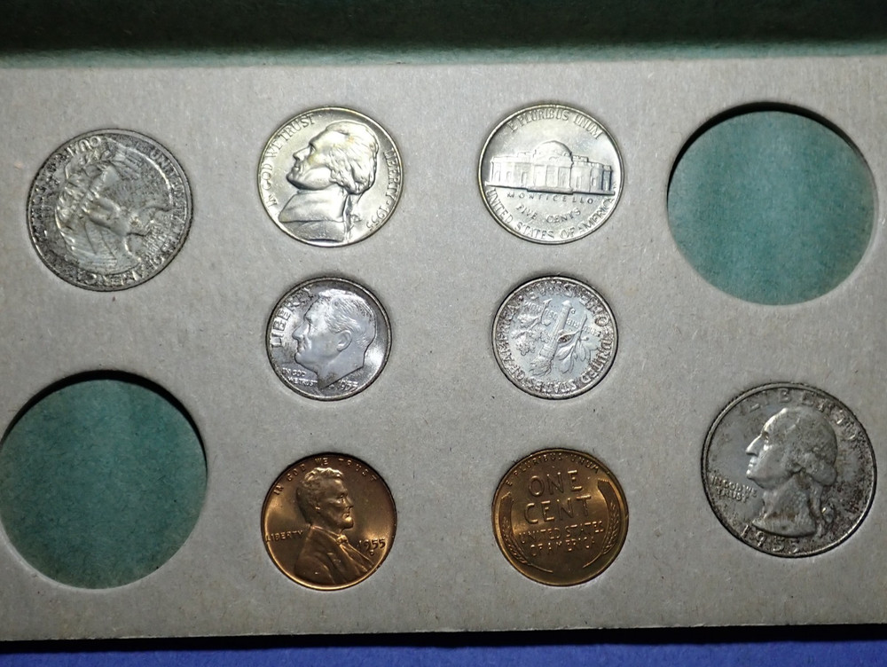 1955 Carded Silver Mint Set Twenty Coins (2 dimes missing) Original Packaging