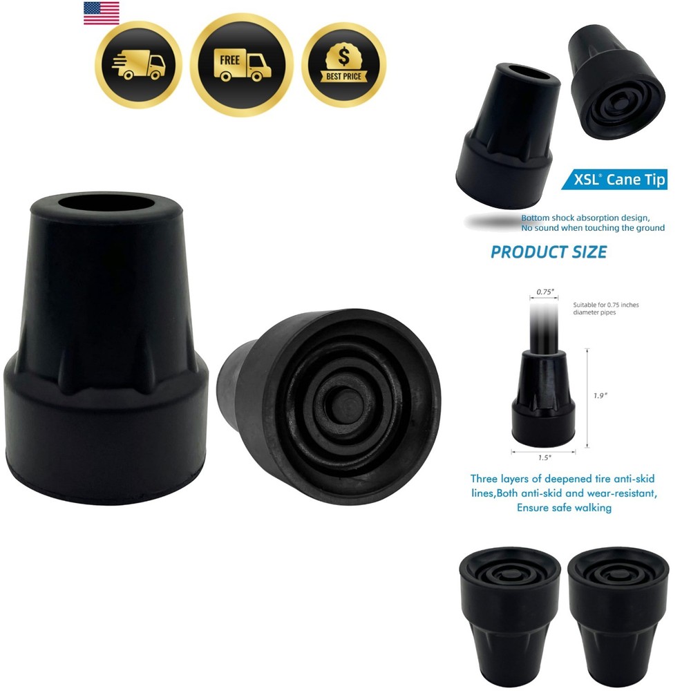 Replacement Cane Tips, 3/4 Inch, Black.