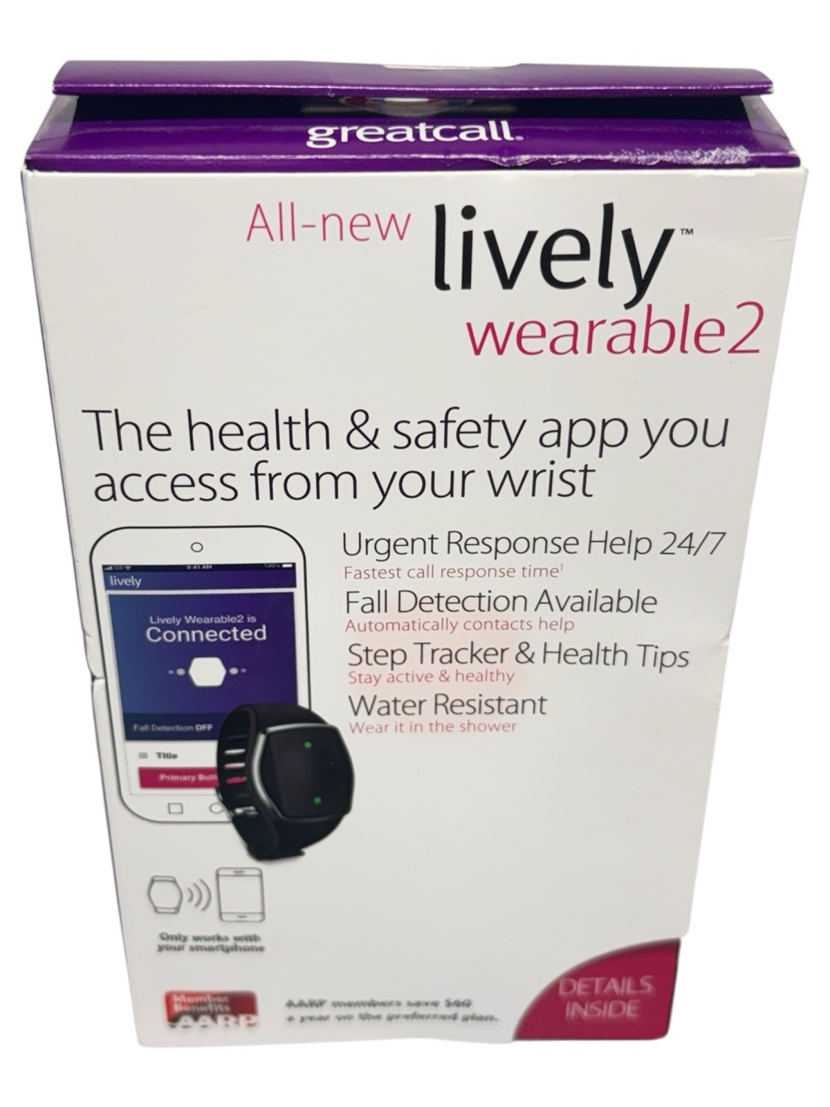 Lively - Lively Wearable2 Mobile Medical Alert Plus Step Tracker  Black New