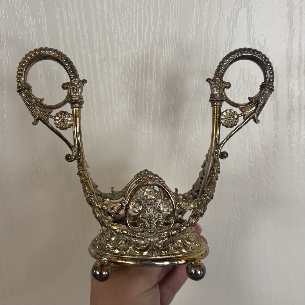 Antique James W Tufts Silver Plated Floral Detailed Footed Bridal Cake Basket