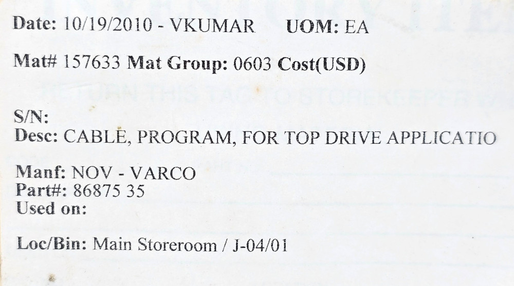 8687535 PROGRAM CABLE FOR TOP DRIVE NOV VARCO 86875-35