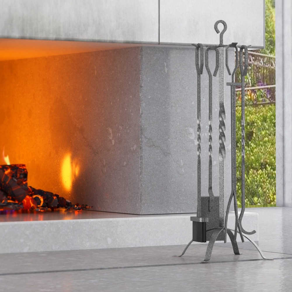 5 Pieces Fireplace Tools Sets Fireplace Accessories Tools Holder with Handles...