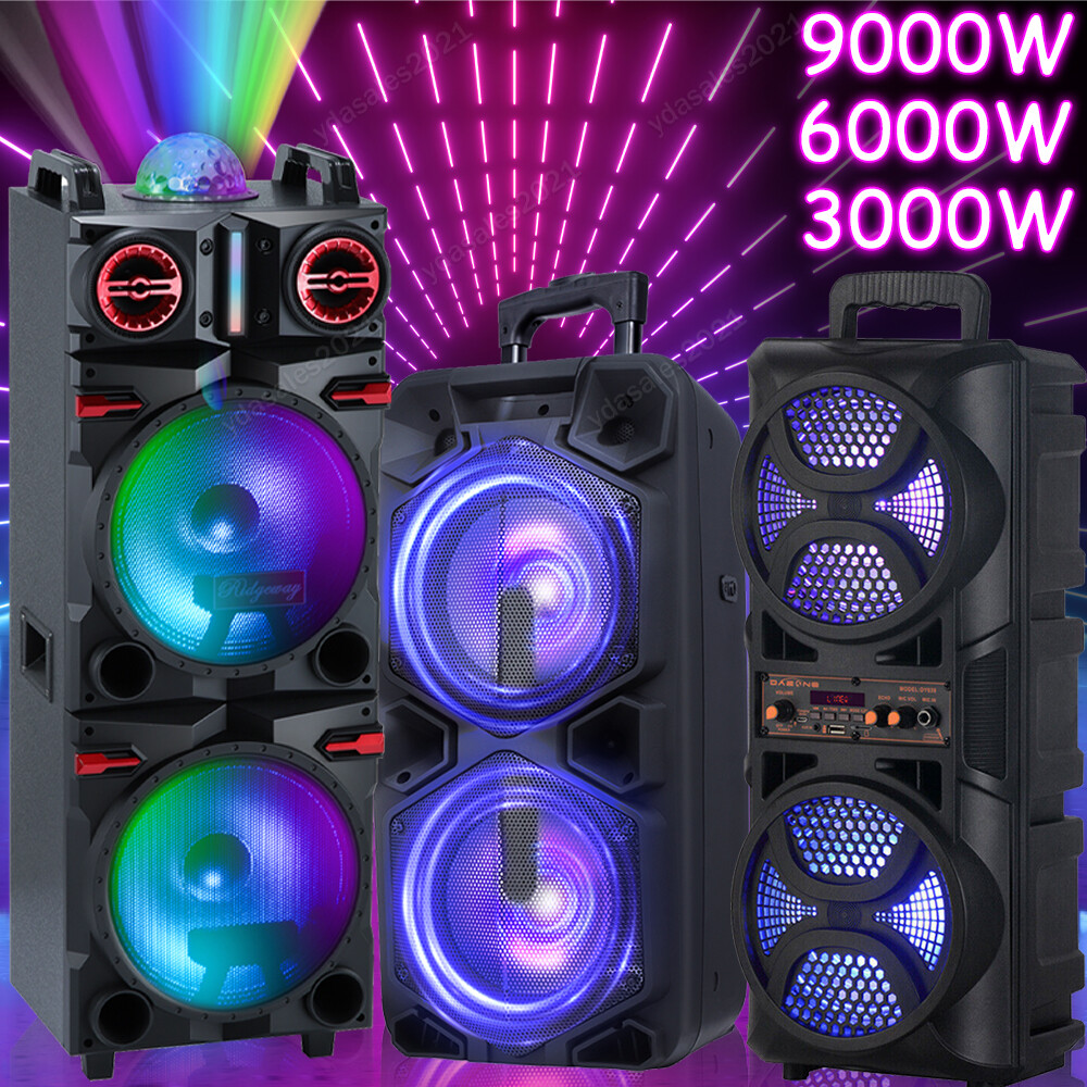 Dual Woofer 9000W Bluetooth Speaker Rechargable For Party FM Karaok DJ AUX Lot
