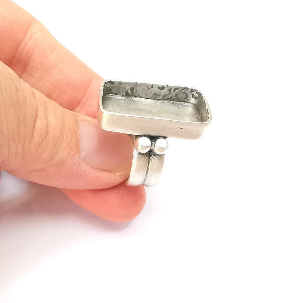 Rectangle Ring Setting Resin Blank Cabochon Mounting Adjustable Dried Flower
