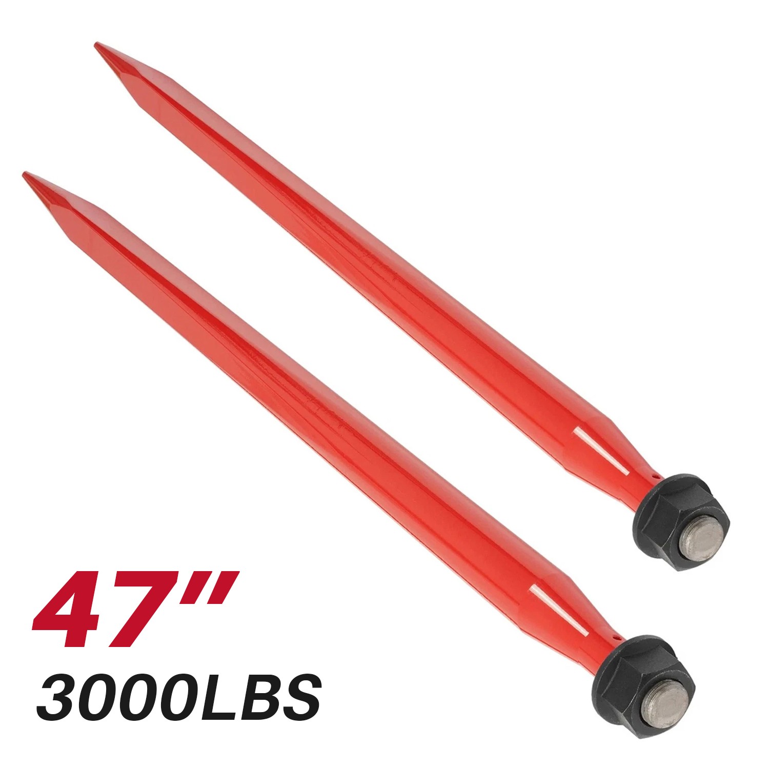 2Pcs Hay Bale Spear 47" 3000 lbs Quick Attach Spike Fork for Tractors Loaders