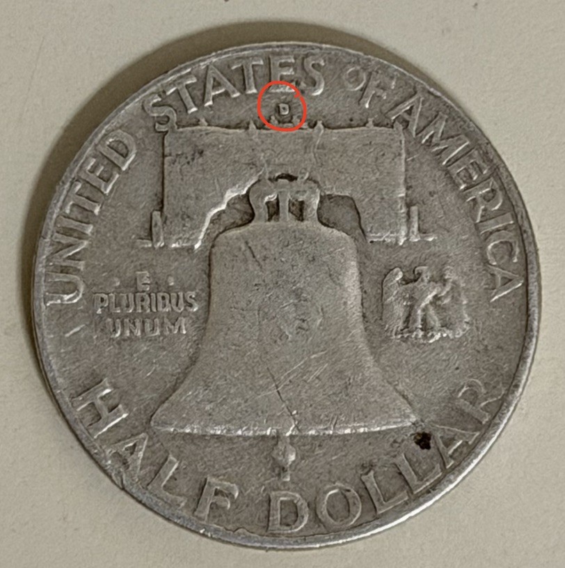 1954 D Franklin Half Dollar - 90% Silver - Circulated