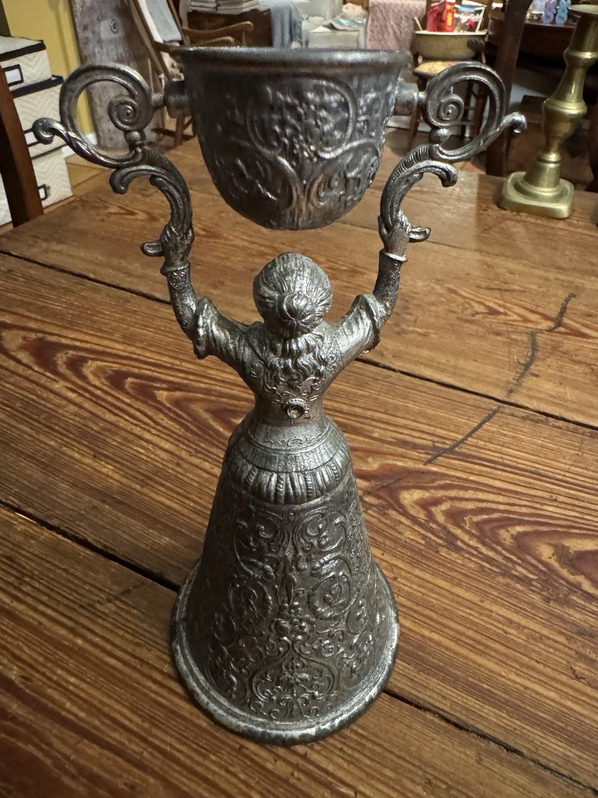 Antique Silver Plate Gold Wash German Bride and Groom Wedding Toasting 8.5” Cup