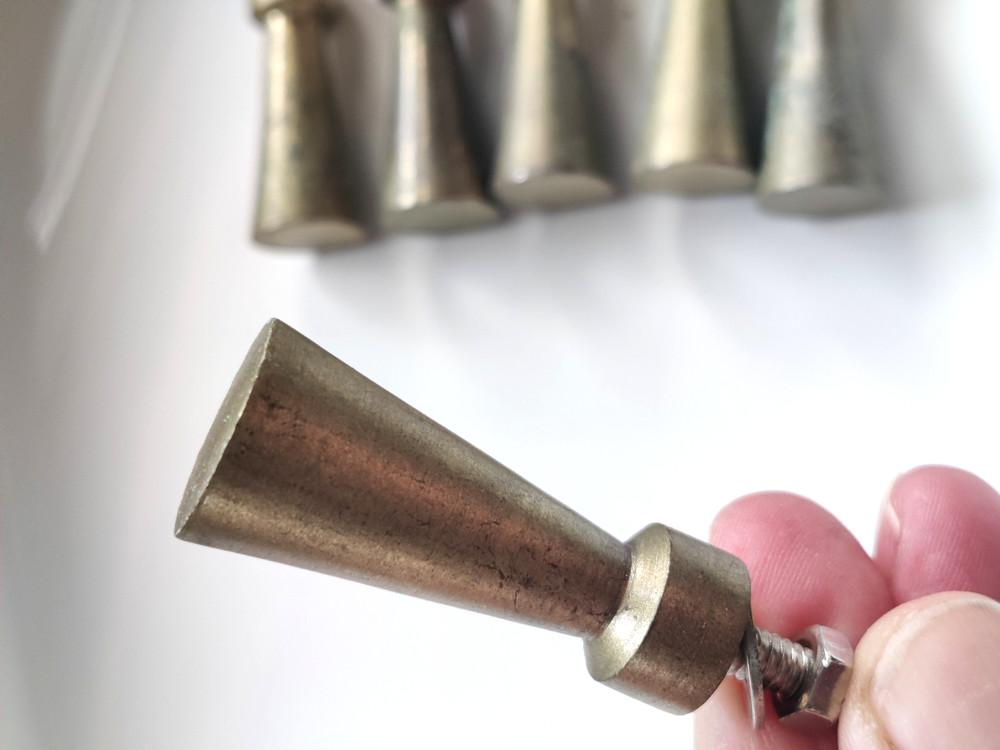 12 Solid Brass Knobs MCM Mid Century Modern Atomic Art Deco Vintage Drawer Pulls