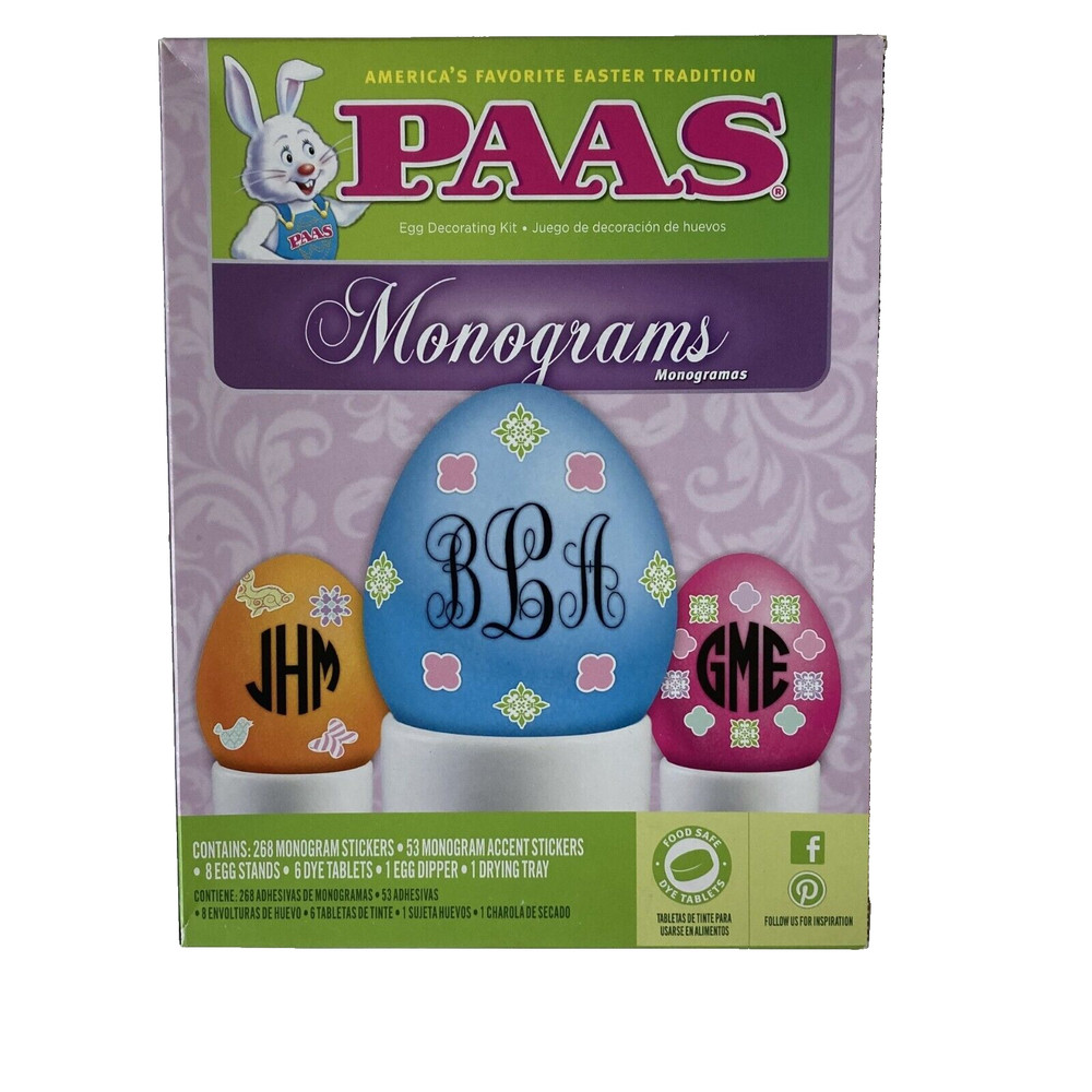 Paas Monograms Easter Egg Decorating Kit Holiday Craft Dye Accent Stickers Fun