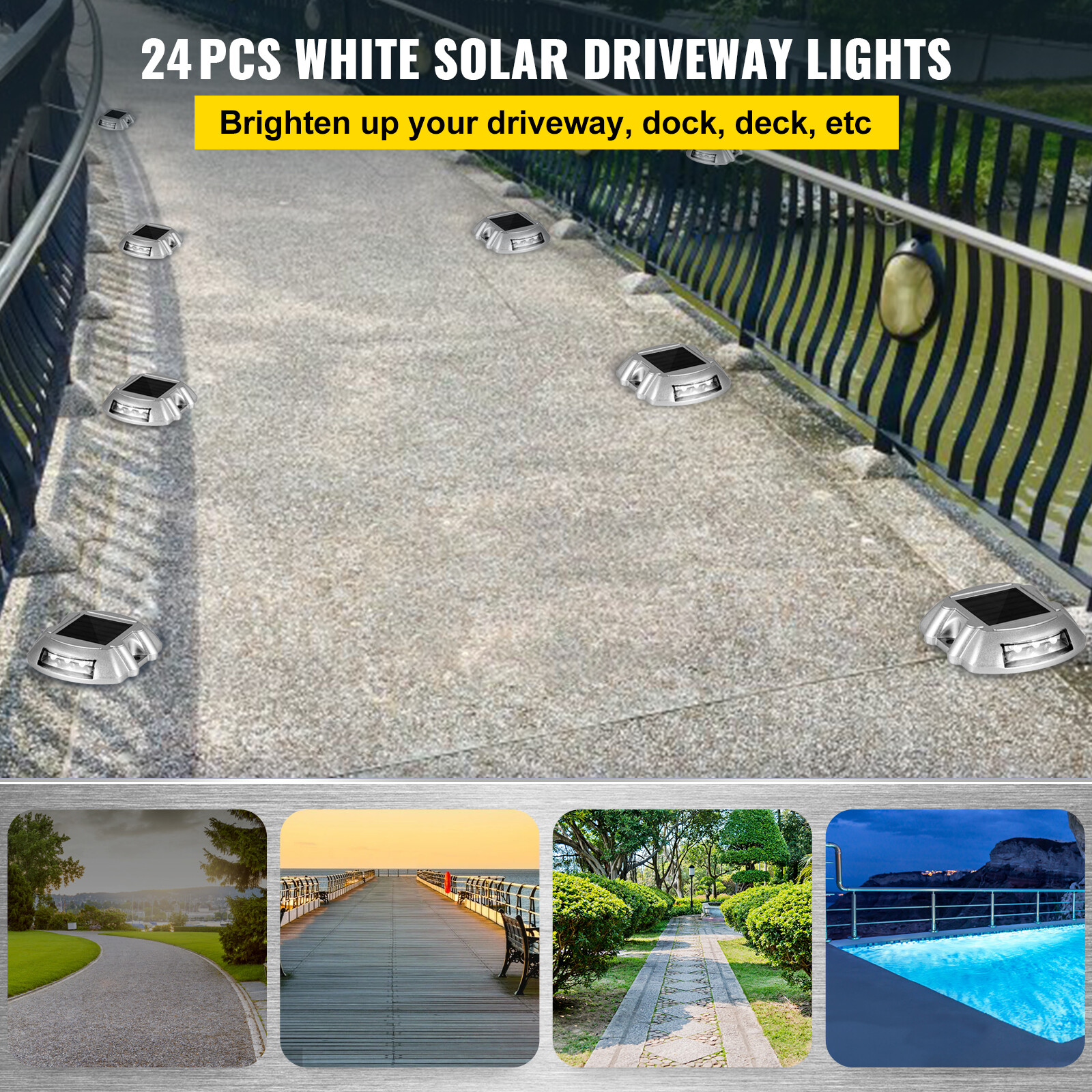 Driveway Lights, Solar Driveway Lights 24-Pack, Dock Lights with Switch in White