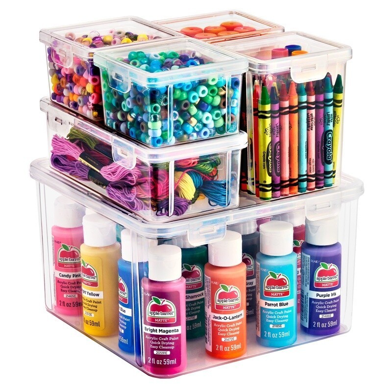 6 Piece Craft Storage Container Set Clear Boxes Sewing Beads Accessories New