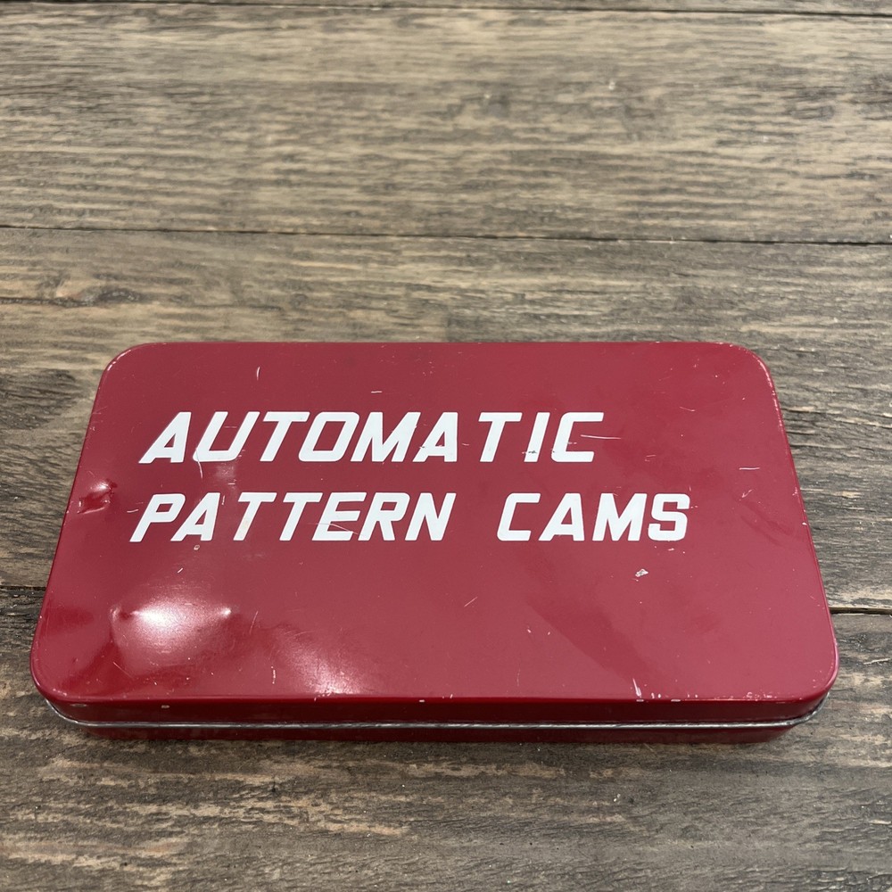 15 Vtg Pattern Cams Sewing Machine in Red Tin Box Automatic Pattern Cams