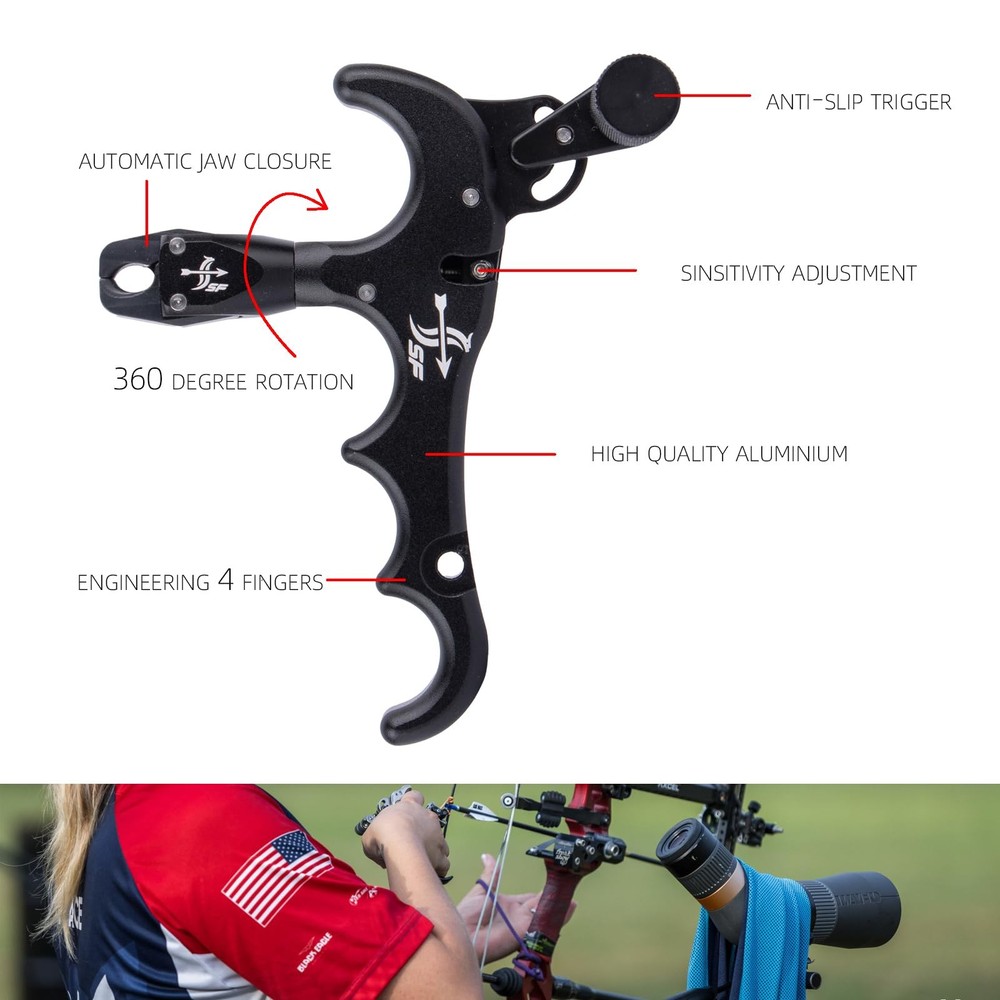 Bow Release for Compound Bow, 4-Finger Archery Release Trigger, 360° Rotatabl...