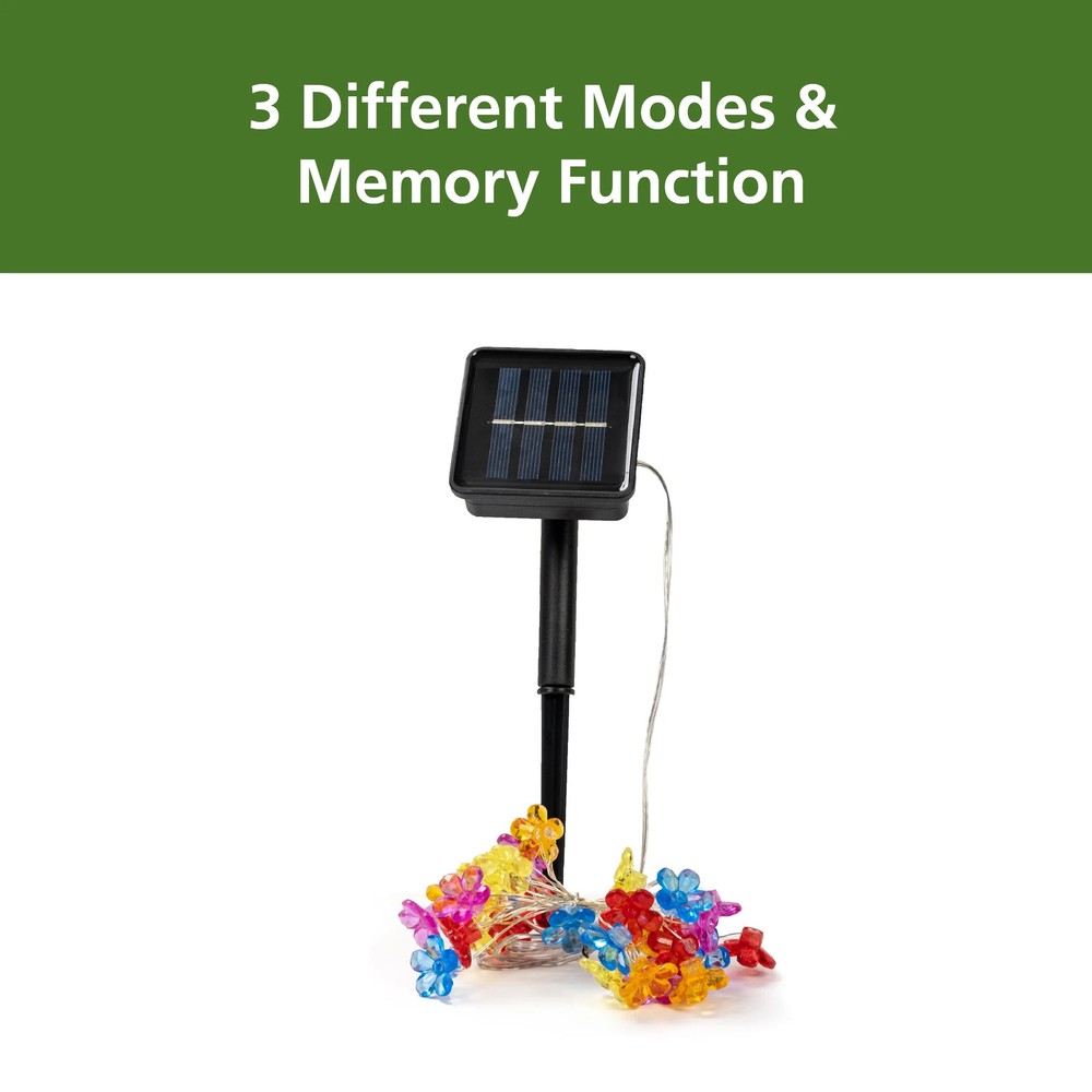 30-Count Solar Multicolor Flower Outdoor LED Fairy String Lights