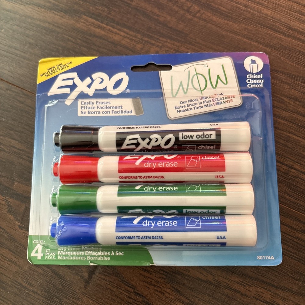 Expo Chisel Whiteboard Markers, 80174A - 4 Pack, Assorted