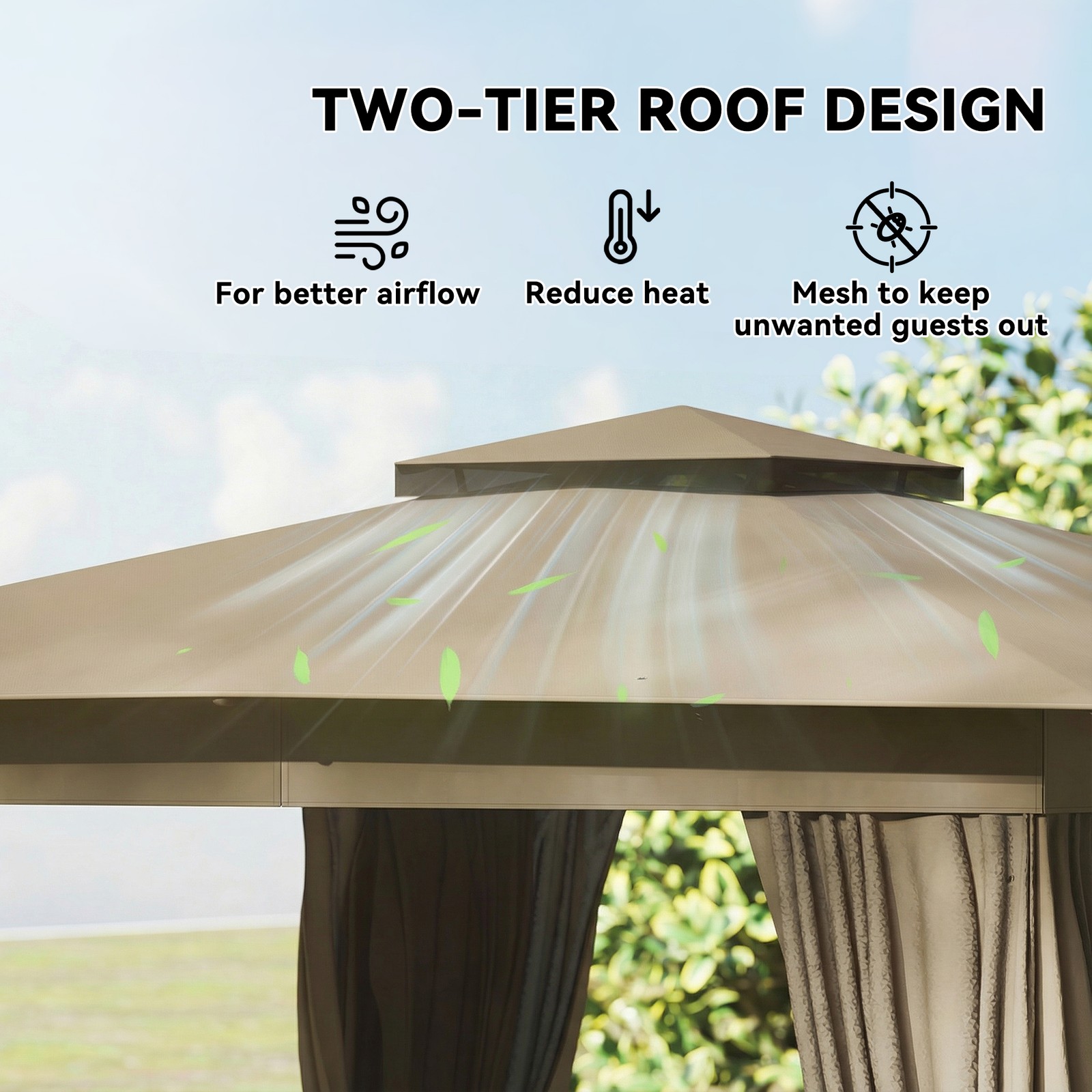Outsunny 10' x 12' Outdoor Patio Gazebo, Double Roof Gazebo Canopy Shelter