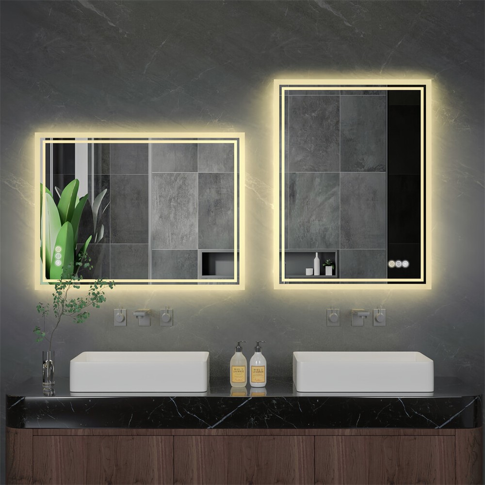 Rectangle Slim LED Bathroom Mirror Hanging Makeup Mirror Demister Sensor Switch
