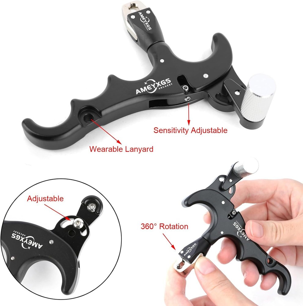 Compound Bow Release Aids 4 Finger Thumb Trigger Metal D Loop Archery Shooting